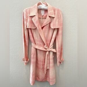 LAUREN CONRAD | Pink Lightweight Plaid Trench Coat Belted Spring Jacket | XS